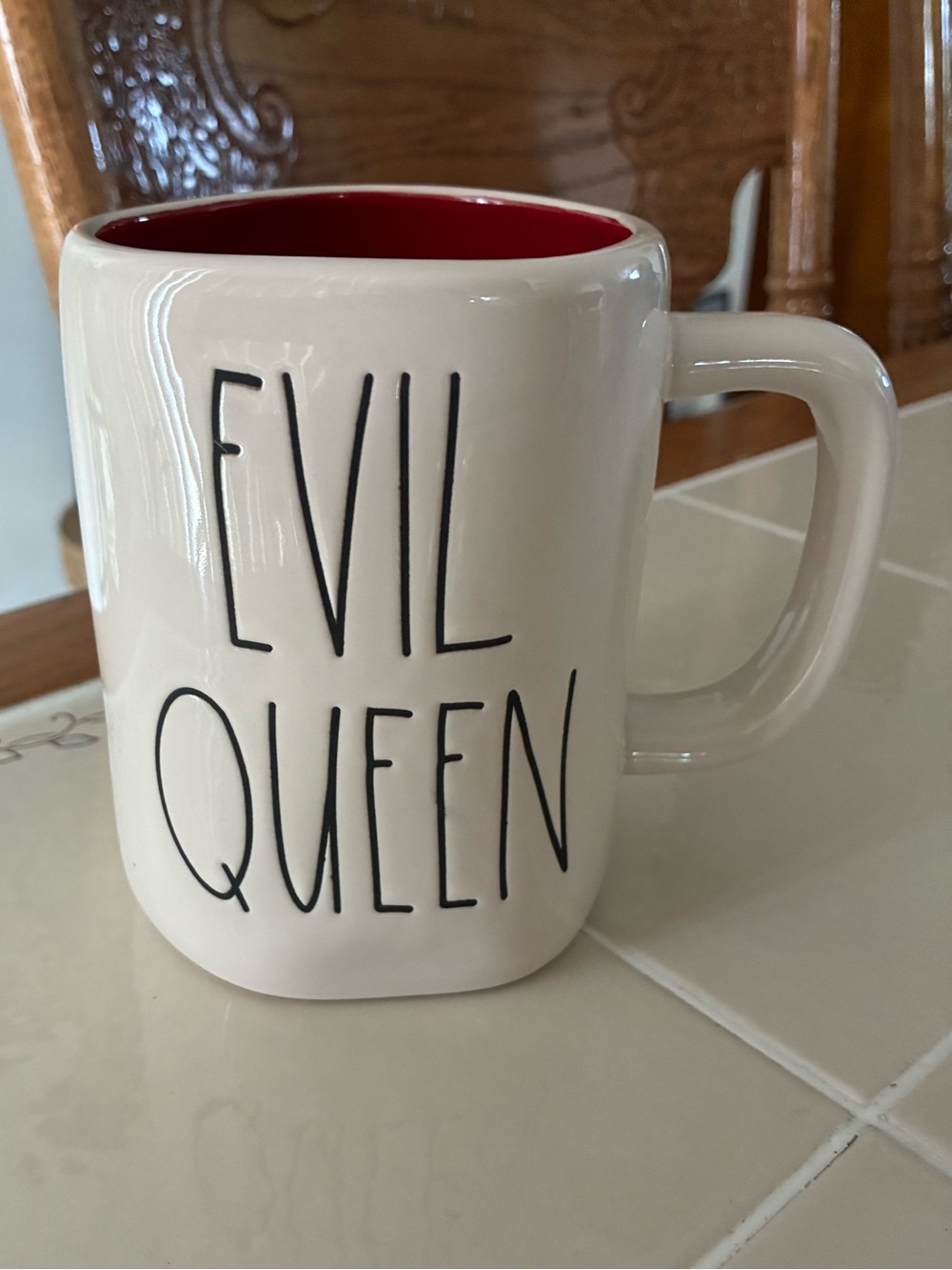 Rae Dunn Evil Queen Mug - Cream Exterior with Red Interior